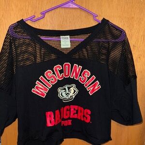 PINK Victoria's Secret Black Wisconsin Badgers Mesh Top